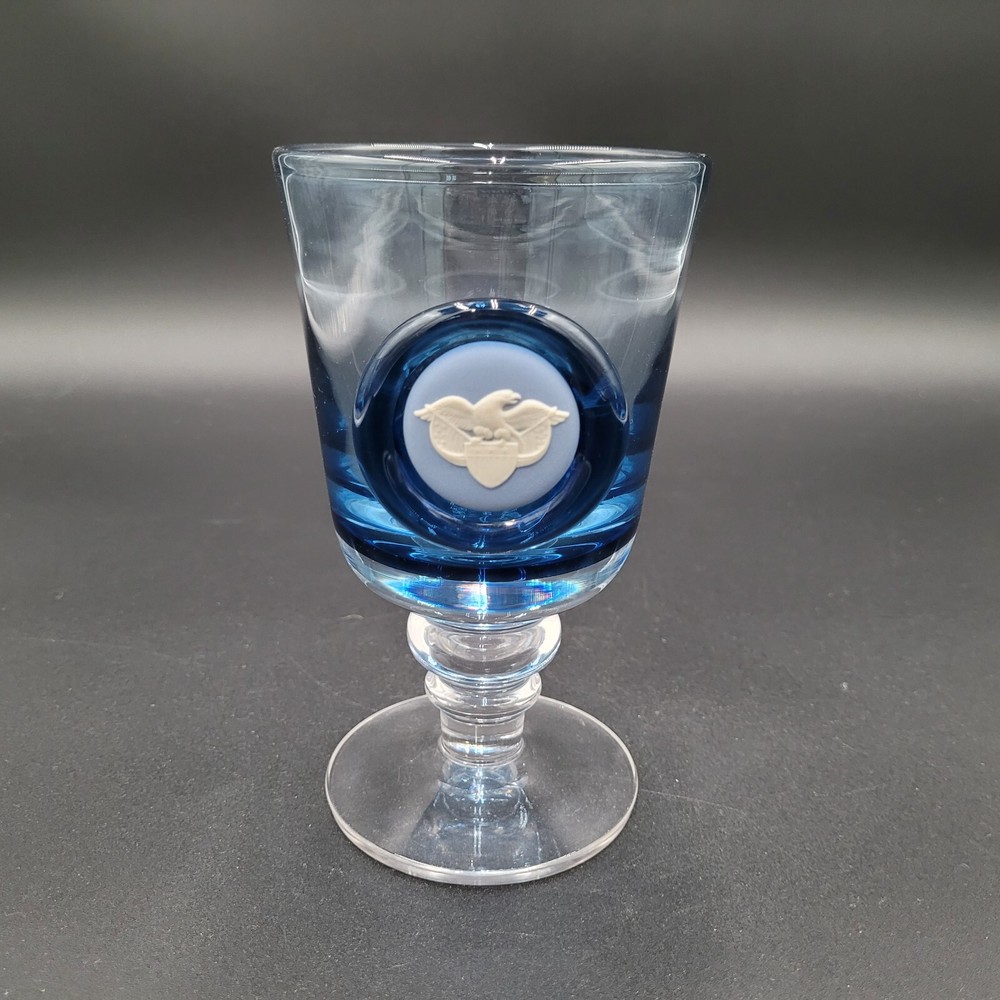 Wedgwood Blue Jasperware Glass Chalice American Eagle Cameo Blue Glass Single
