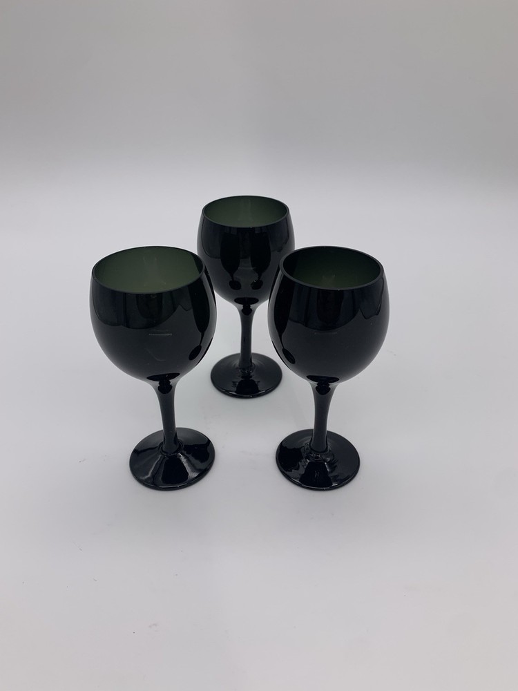 Set Of 3 Black Transparent Green Vtg. Cordial After Dinner Stemware Glasses 2 Oz