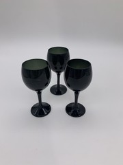 Set Of 3 Black Transparent Green Vtg. Cordial After Dinner Stemware Glasses 2 Oz