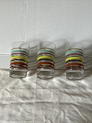 Vtg Fiesta Stripes 7 Ounce Juice Glasses Set Of 3 Rainbow Radiance USA Retro