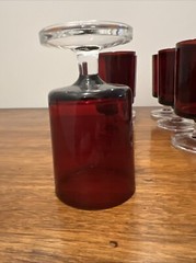 6 Vintage ARCOROC Red Small Wine Glasses Clear Stems & Bases Made in France 4 oz