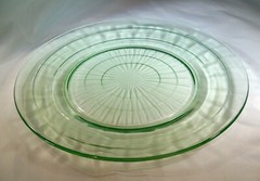 HOCKING GLASS CO. BLOCK OPTIC GREEN 9-1/4″ DIAMETER DINNER PLATE!