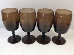 Two 2 MCM Gorham Crystal Accent Brown Wine Glasses 6 oz