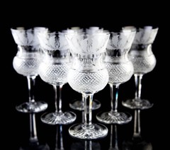 Edinburgh Thistle Tall Water Goblet Glasses Set 6 Elegant Vintage Crystal 7.25″