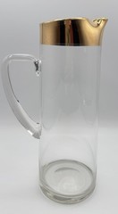Golden By Autra Cocktail Pitcher Plated Gold Rim Glass Barware MCM 48 oz