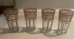 Vintage Set Of 4 Small Mid-Century Glasses Light Purple & Gold-4″ tall