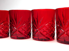4 Crystal Red Godinger Dublin Shannon Rocks Old Fashioned Glasses Tumblers euc