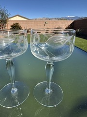 3 W.J. Hughes Cornflower Cordial Crystal Etched Cordials Sherry Glasses Vintage