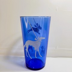 Vintage Hazel Atlas Ritz Blue Glass Tumbler 10oz Afghan Hound Scottie Dog 1930s