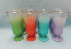8 Vintage MCM Blendo Frosted Briliant Colors Parfait Glasses Gold Rims