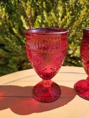 Pioneer Woman Red Pressed Glass Goblets Set of 2 Decorative Drinkware