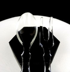 BRILLIANT CUT CRYSTAL CANE PATTERN BEVELED EDGES 8″ SALAD SERVING SET