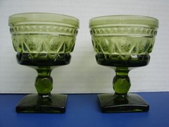2 VTG 1970’s Indiana Colony Park Lane Green 4 1/4″ Dessert Cups Pressed Glass