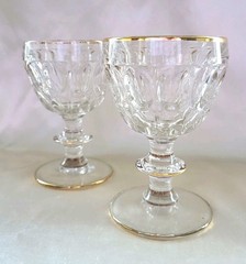 2 Jeanette Glass Thumbprint Stemmed 4″ Liquor Cocktail Glasses 1950s USA