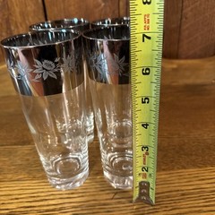 (4) Beautiful VTG Dorothy Thorpe Silver Rim Tumblers Glasses with Flowers Design