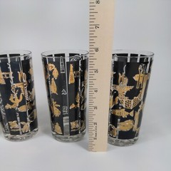 4 Vintage Glastonbury-Lotus Bon Apetite in Black & Gold Trim Drinking Glasses