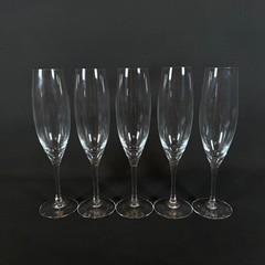 Lot of 5 Orrefors Sweden Crystal Champagne Flutes Glasses Clear Stemware 8.5″