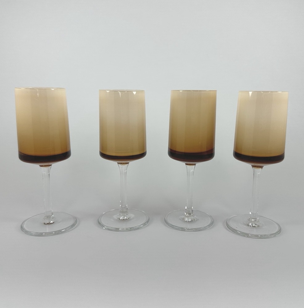 Amber Ombre Wine Glasses Set of 4 Brown Fade Vintage Stemware Barware