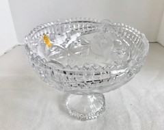 Imperlux 24% Lead Crystal Frosted Rose Pedestal Compote With Saw Tooth Edges