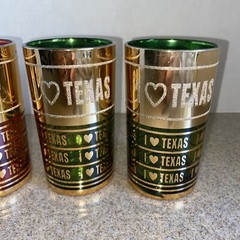 Set Of 4 Vtg I Love Texas Drinking Glasses Gold Green Red Korea Barware, Guilded