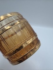Vintage Culver Glass Whiskey Rocks Glasses 22K Gold Barrel Whiskey Lowball Set 2