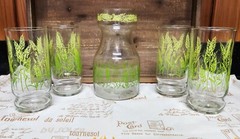 Set Of 4 Vintage Libbey Spring Wheat Glass Flat Tumbler And Juice Carafe