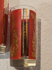 Vintage Thai Goddess Glasses Red Gold Metallic Set 2 MCM Barware