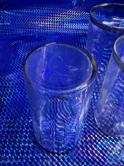 Lot of 5 Clear Glass Tumblers Water Glasses with Silver Rim Mid Century Modern