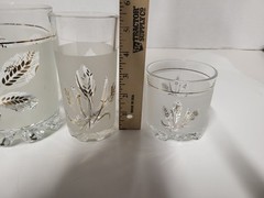 Vtg Devalbor Italy Gold Wheat Handblown Frosted Ice Bucket Highball & Rock Glass