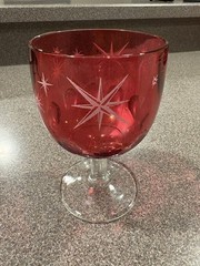 Vintage BARTLETT COLLINS Atomic Starburst Thumb Print Glass Goblets Cranberry