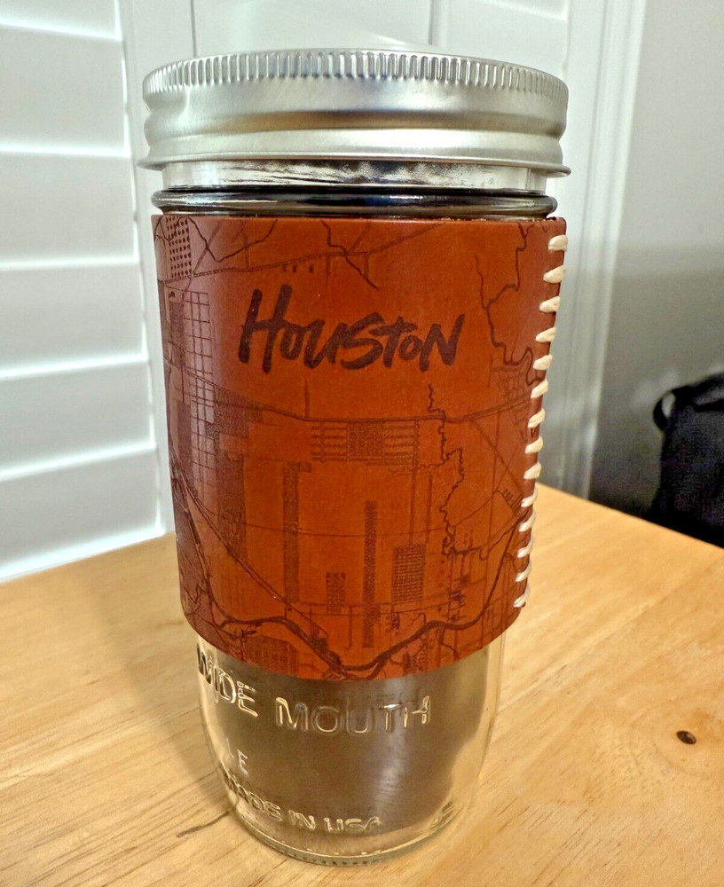 TACTILE CRAFTWORKS LACED LEATHER TRAVEL CUP W/ LID Glass & Leather Houston