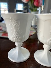 Vintage Indiana Glass Old Colony Harvest Milk Glass Goblet Set of 3