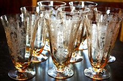 Vtg Set 8 LA FLEURE YELLOW 5 7/8″ Etched Deco ICED TEA Glasses TIFFIN FRANCISCAN