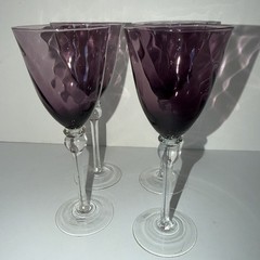 Amethyst Optic Swirl Mouth-blown Wineglass 8.75” Tall Set of 4