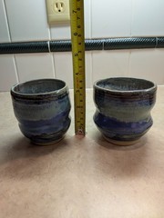 Studio Art Pottery Drip Glaze Drinking Tumblers Set Of 2 Signed