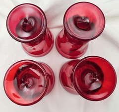 Ruby Red Glass Goblets Set of 4 Vintage Footed Juice Wine Glasses 5”
