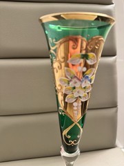 Italian Green&Gold Champagne Flutes -Hand-Painted Floral Made in Italy Set Of 6