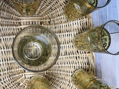 Vtg Culver MCM Baroque High Ball Tumblers 22K Gold 7 Scroll Olive Green