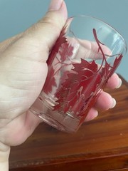 Hazel Atlas Red Maple Leaf Leaves Juice Cocktail Glass Set of 3 3″ Tall