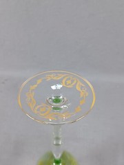 Bohemian Josephinenhutte Raised Gold Art Nouveau Floral Green Hock Wine Glass