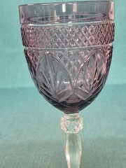Set of 2 Cristal D’Argues Durand AMETHYST Cut Glass Goblets Wine Glasses 8″ Tall
