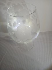 Etched BRANDY SNIFTER GLASS flower and leaves royal glassware 9″ crown