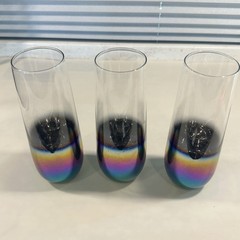 Lot 3 Vintage Skinny Glasses Wildly Iridescent Iridescence Retro Chic Champagne