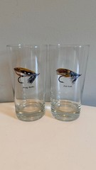 Vintage Fly Fishing Highball Glasses Set Of 8 With Multicolor Fly Designs