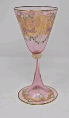 Venetian Enameled Figural Landscape Scene Pink Wine Glass 7 1/4″ #2
