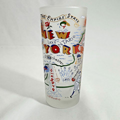Lot of 3 catstudio 2004 Frosted Glass Cup Tumblers NEW YORK / CALFORNIA / BOSTON