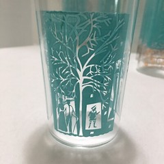 6 Vintage 10oz Tumbler Glasses Barware Turquoise Scene & Gold Leaves MCM