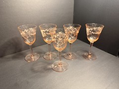 Depression Era Cordial Glasses *Hand Etched* (Set of 5)