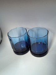 2 Vtg Anchor Hocking Essex Cobalt Blue Double Old Fashioned Rocks Glasses 9oz EC