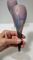 Vtg. Fine Set of 2 REUVEN ART NOUVEAU Wine or Water Art Glass Stemware Purple